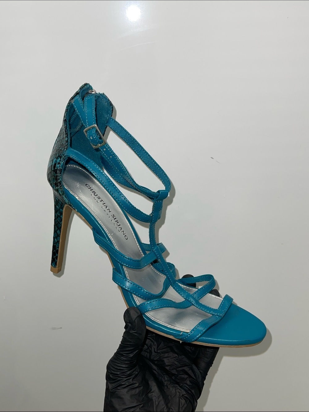 Christian Siriano Teal Multicolor Strap High Heel Sandals